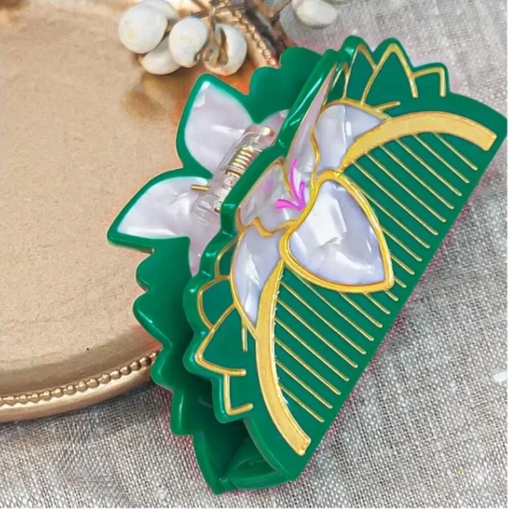 Flower Magnolia Acrylic Mulan Disney Princess Comb Claw Hair Clip - Picture 1 of 2